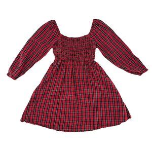 Old Navy Girl’s Red Plaid Long Sleeve Smocked Fit & Flare Dress Tie Back L 10-12